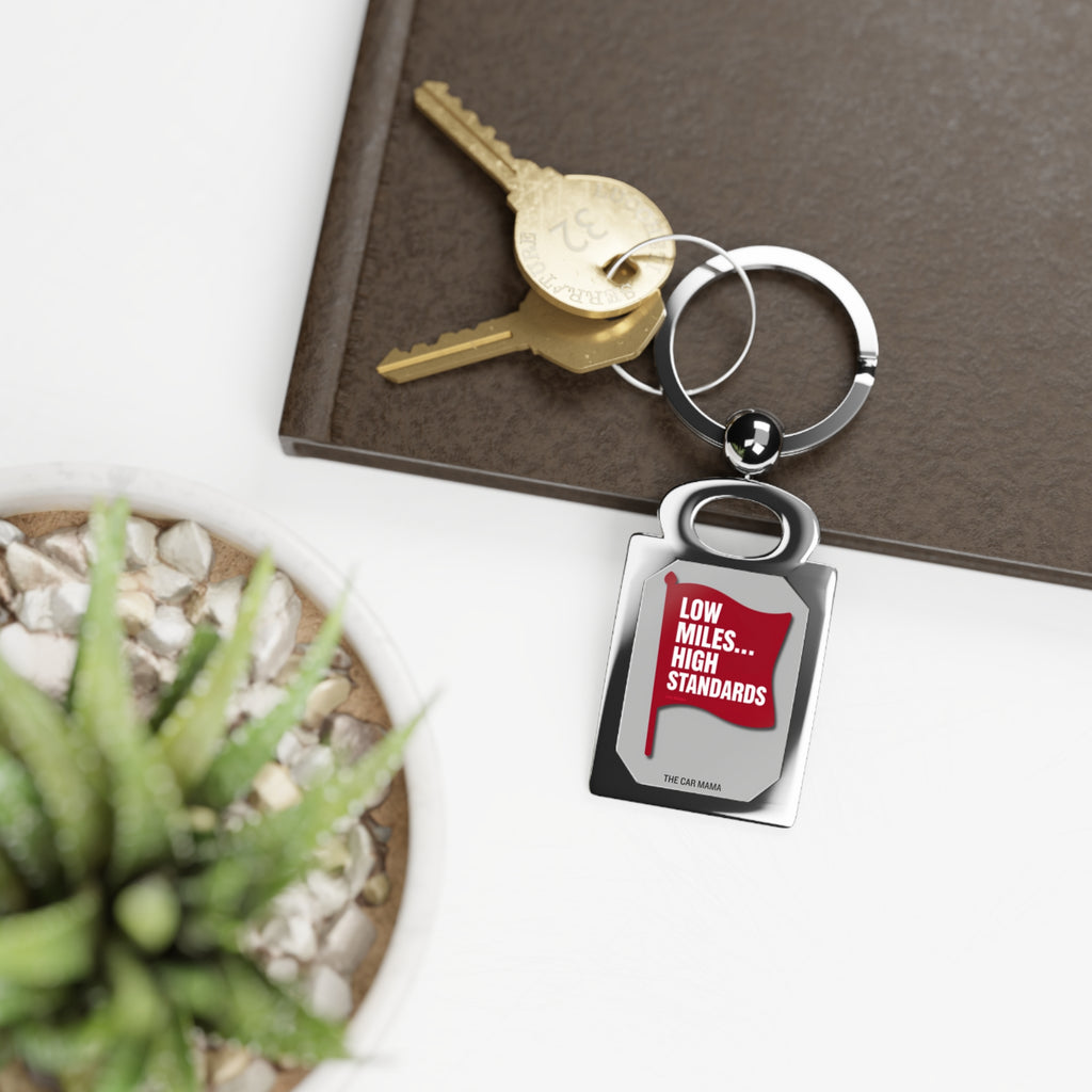 Low Miles High Standards rectangle keyring | Metal Keychain, Car Enthusiast