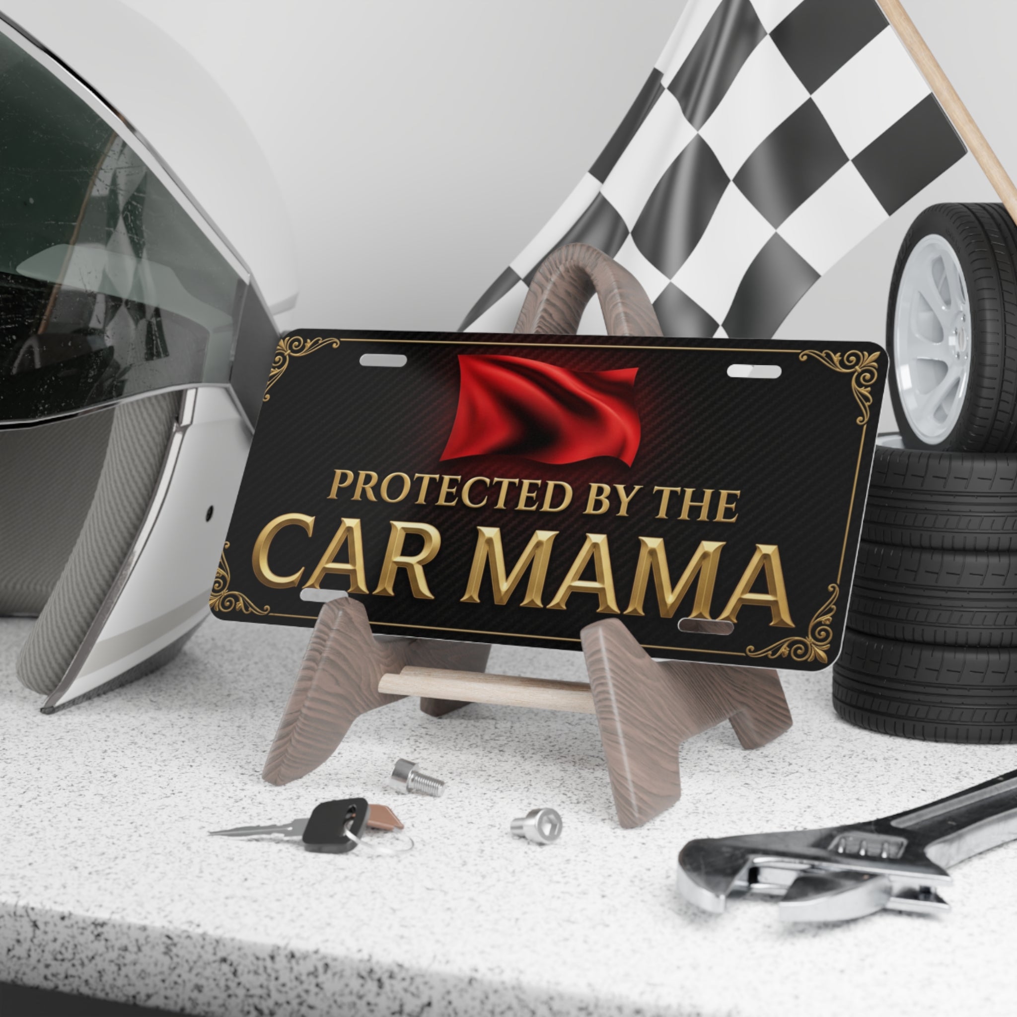 Protected by the Car Mama Metal Vanity Plate — Decorative License Plate for Mom, Car Accessory Gift